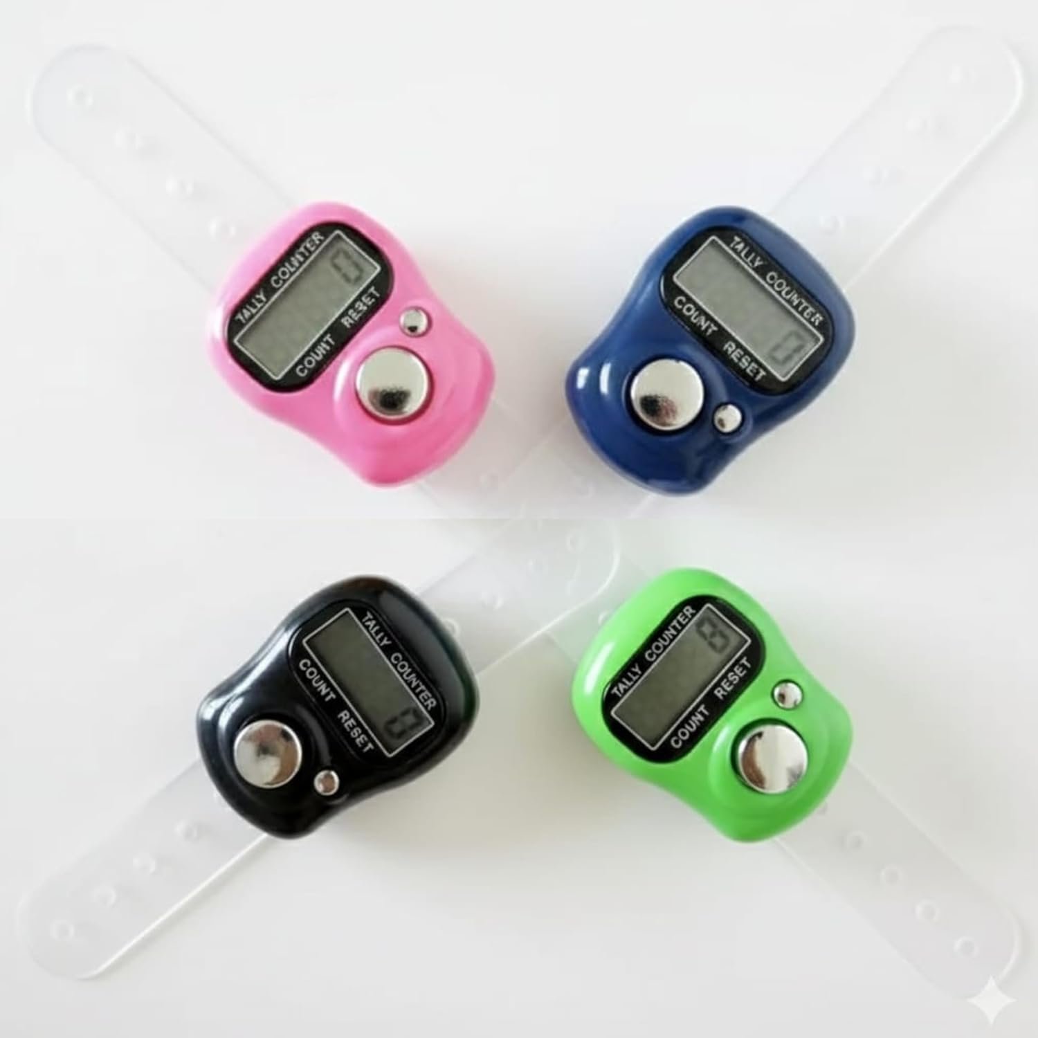 Digital Finger Tally Naam Jap Counter with LED Display & Reset Button | Mantra Jaap Mala Counting Machine for Chanting, Tasbih, Exercise, Stitching & Prayer (Set of 4, Multi-Colour)