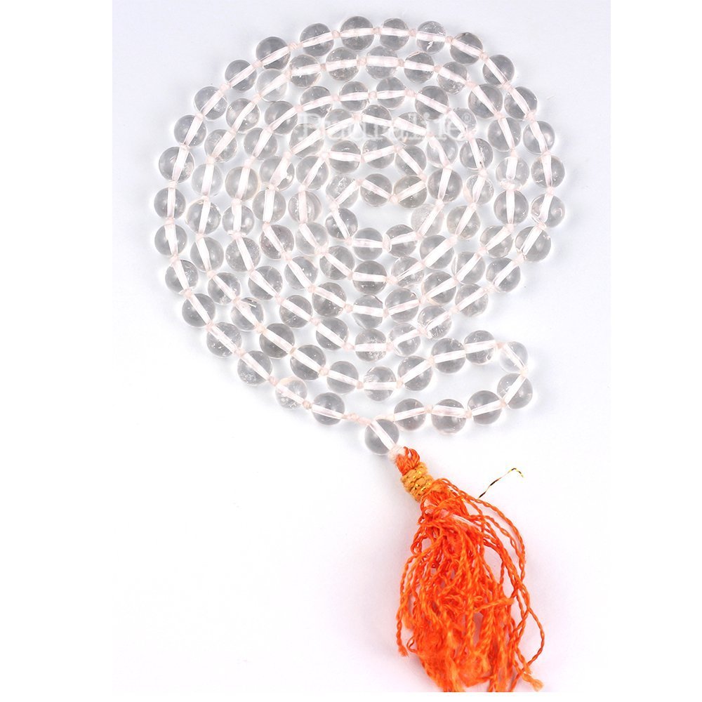 Quartz Sphatik Crystal Jap Mala Necklace With 108 Beads, 5Mm For Unisex Adult