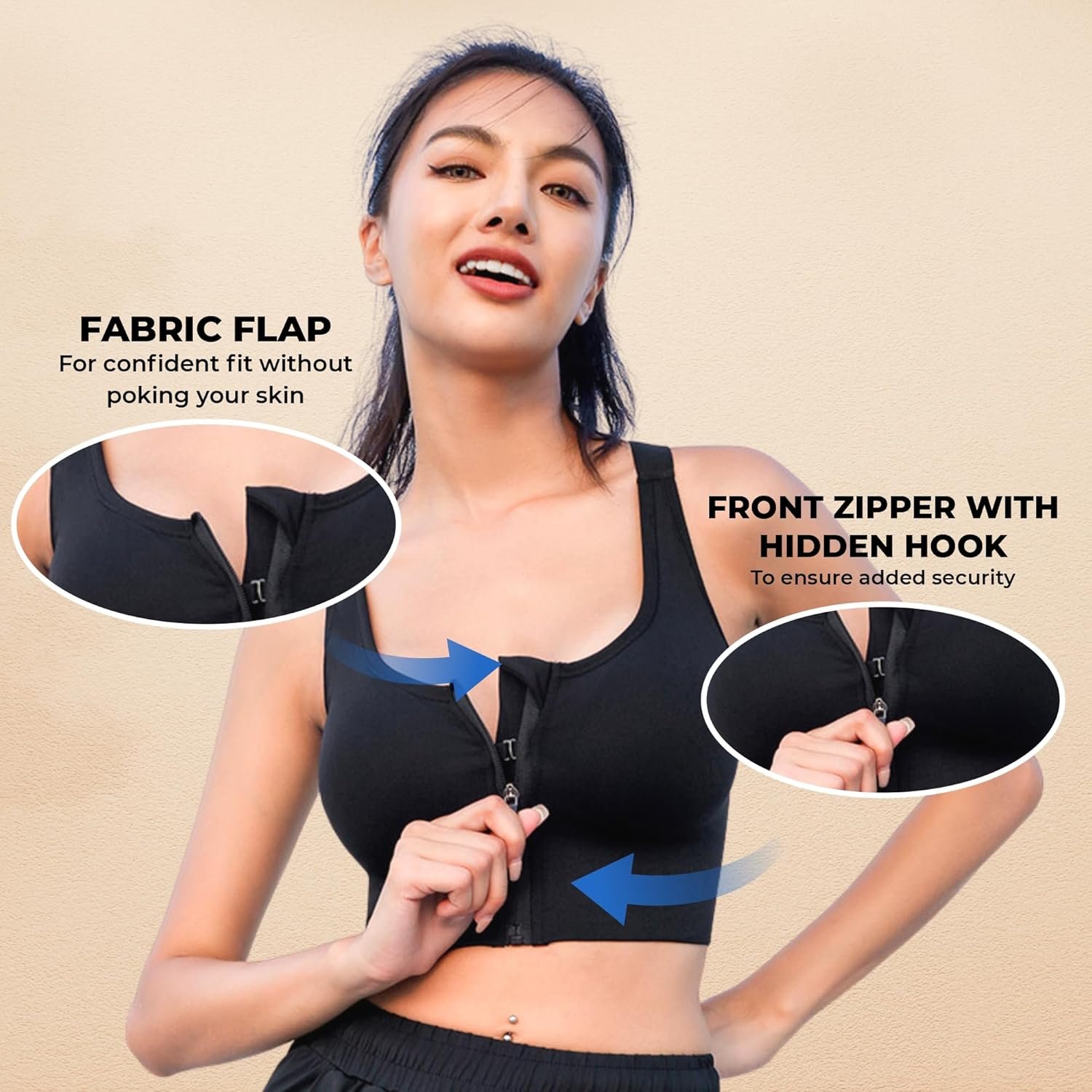 PLUMBURY Polyamide Women’s Seamless Padded High Support Front Zip Cross Back Sports Bra