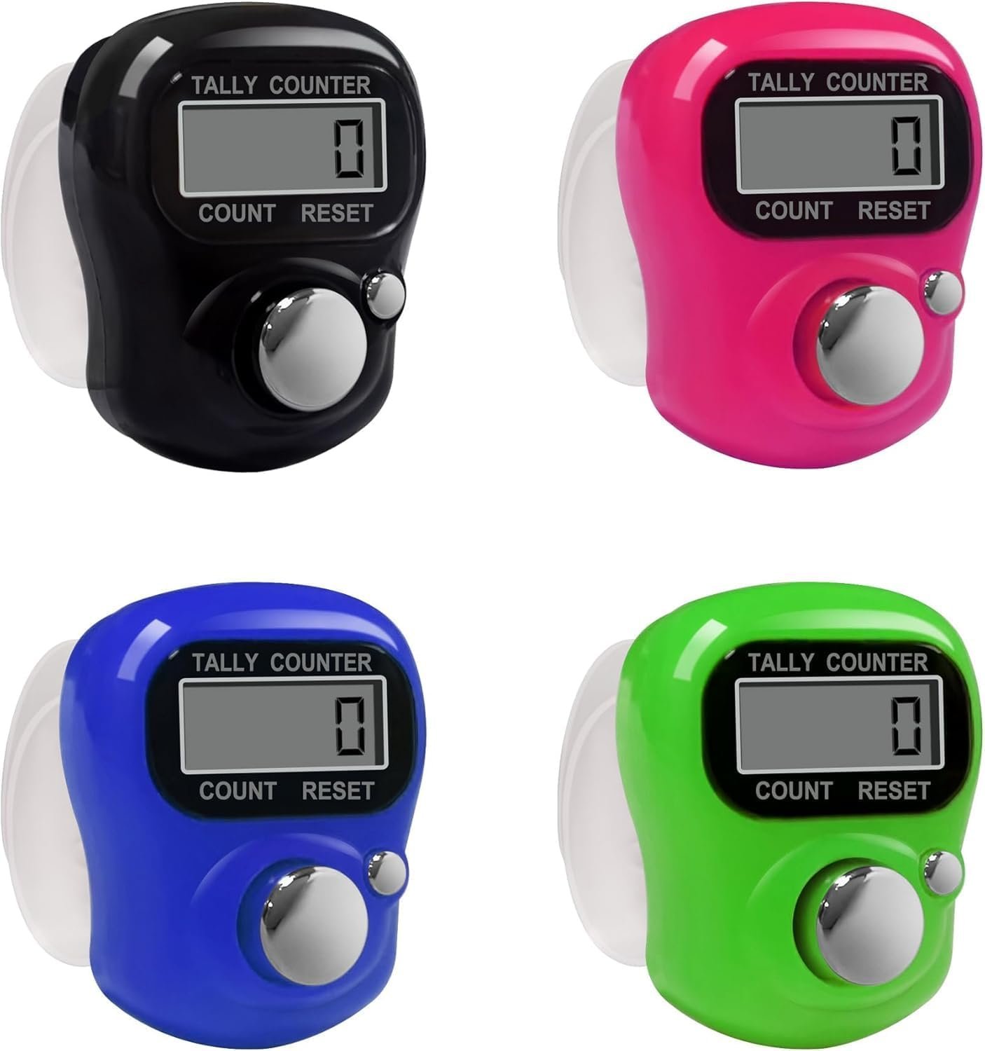 SJ Mini Hand Tally Counter Finger Ring Digital Electronic Head Count Japa Counter Counting Machine for Mantra Jap and Various Counting Purpose Small-Multicolor (Pack – 4)