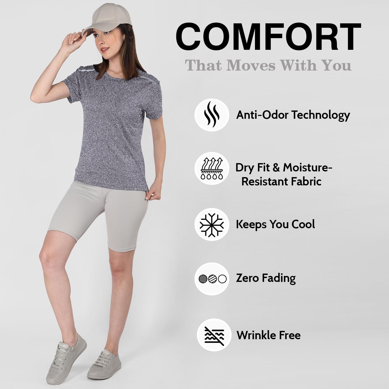 CHKOKKO Womens Active Sportswear Breathable Lightweight Half Sleeve Quick Dry Gym T Shirt Round Crew Neck Regular Fit for Workout Yoga Fitness