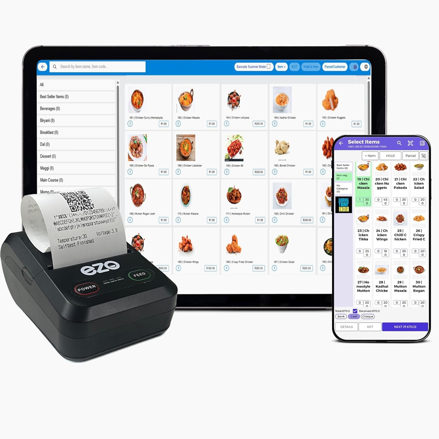 EZO 58mm 2 Inch Printer + Software Subscription Direct Thermal Billing Machine with USB & Bluetooth Connectivity and Rechargeable Battery, Includes 5 Rolls & QR Review Standy (60 Months Software)