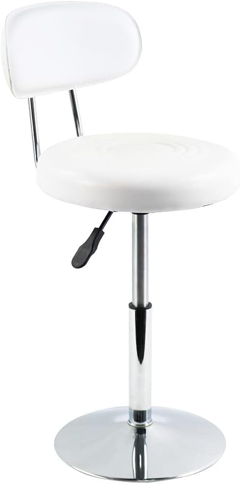 FURWOO PU Leather Spa Salon Stool with Back – Small Desk Stool in White