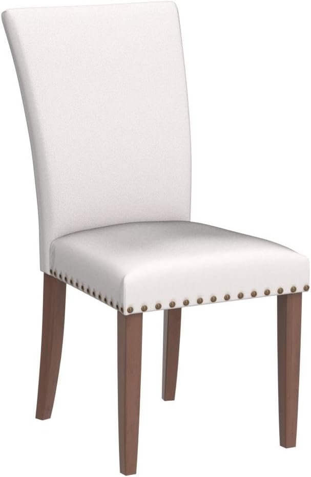COLAMY Upholstered Parsons Dining Chairs Set of 2, Fabric Dining Room Kitchen Side Chair with Nailhead Trim and Wood Legs – Beige