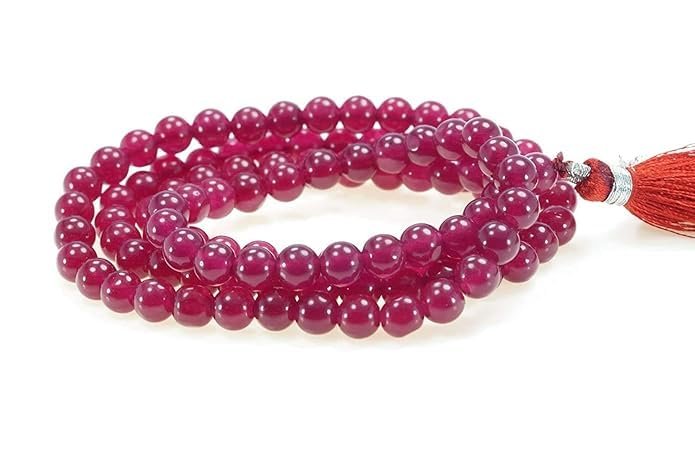 Natural Ruby Colour 8MM Prayer Rosary 108+1 Beads Jap Mala for Meditation, Yoga, Chanting & Prayer – Spiritual Ruby Colour Mala for Pooja, Japa, Healing & Positive Energy | 40 x 2 x 1 cm