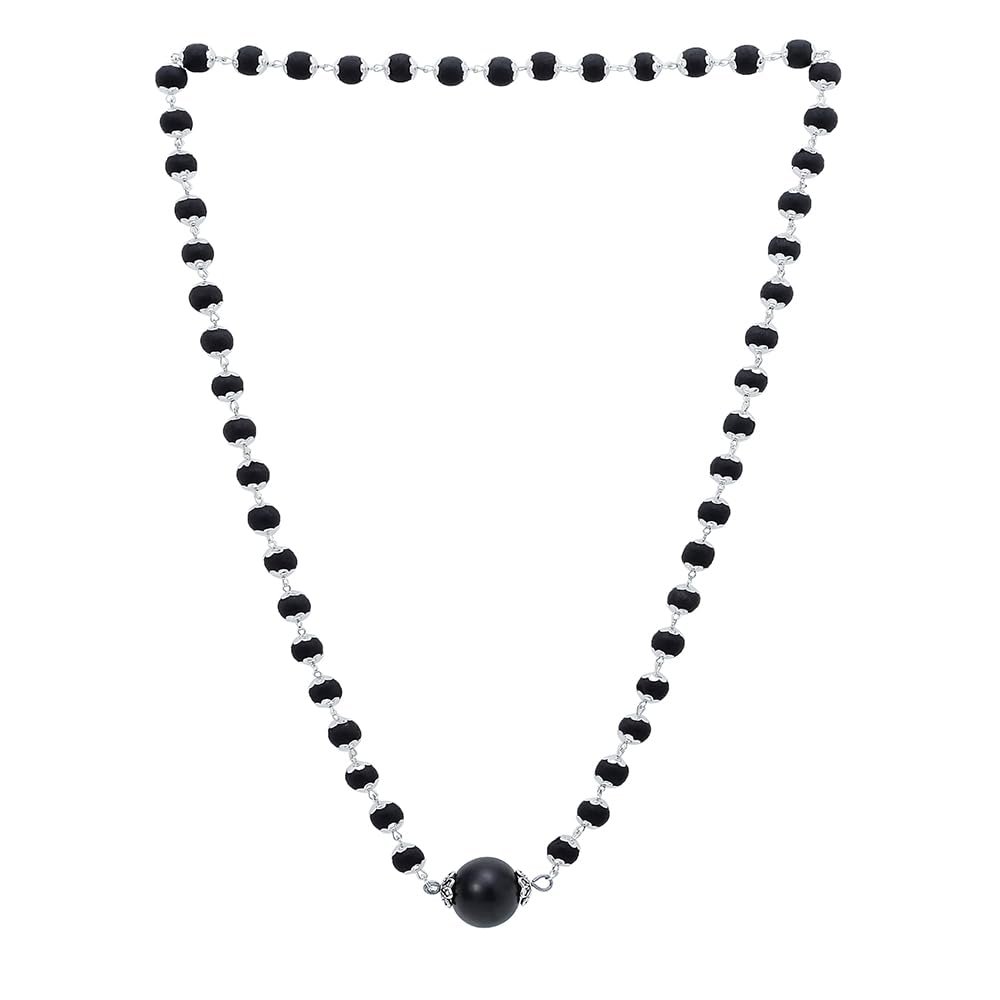 Karungali Mala with Silver Coated cap Necklace – 54 Bead Ebony Wood for Spiritual Healing, Protection & Meditation | Handcrafted Authentic Jewelry for Men & Women | Lab tested