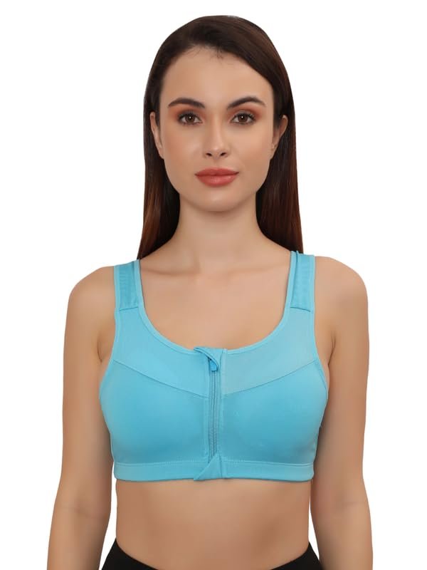 GLAMORAS Women’s Sports Bra | Wirefree Full Coverage Sports Bra | High Impact Racerback Design with Front Zip & Removable Pads | Sports Bra for Gym, Yoga, Fitness Workouts Size: S-5XL