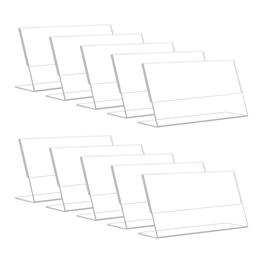Printodelivery L-Shape Acrylic Price Tag Holder (4×2.5 Inch) – Premium Table Display Label, Price Tag & Name Card Holder for Bakery Counters, Buffets, Shops, Restaurants, and Supermarkets (Pack of 10)