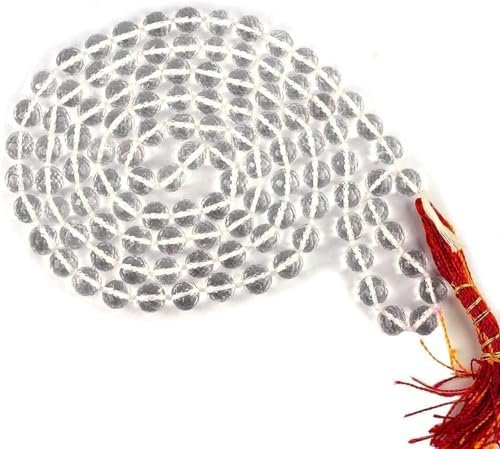 Crystal Quartz Sphatik Jap Mala Necklace 108 Beads 10mm Round for Meditation and Pooja (Pack of 1)
