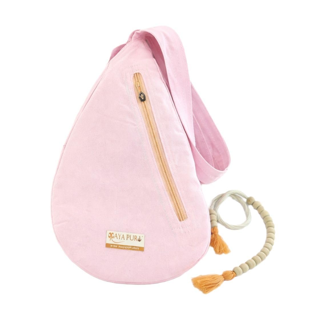 Pure Cotton Original Gomukhi Japa Mala Bag, Chanting Bag or Prayer Beads Bag with Zip Pocket and Sakshi Mala Counter (Light Pink)