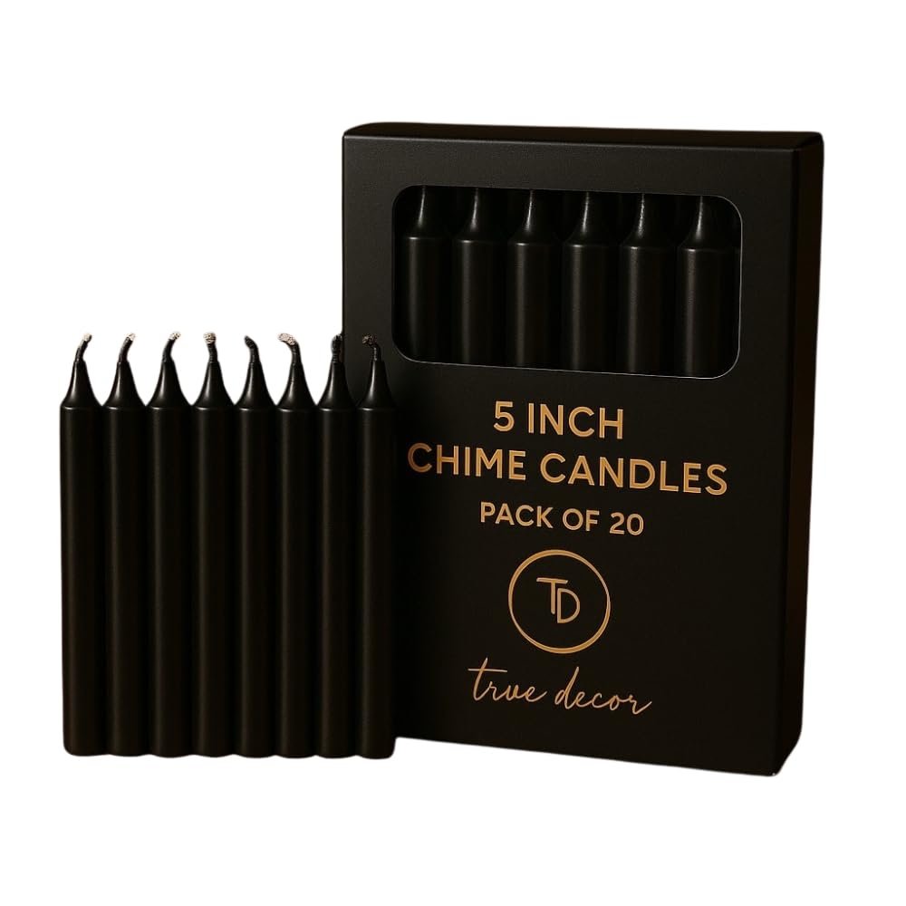 True Decor Wax 5″ Black Pack Of 20 Chime/Spell/Mombati Unscented Candles || Black Candles For Protection Repelling Negative Energy || Burn Time 4 Hrs