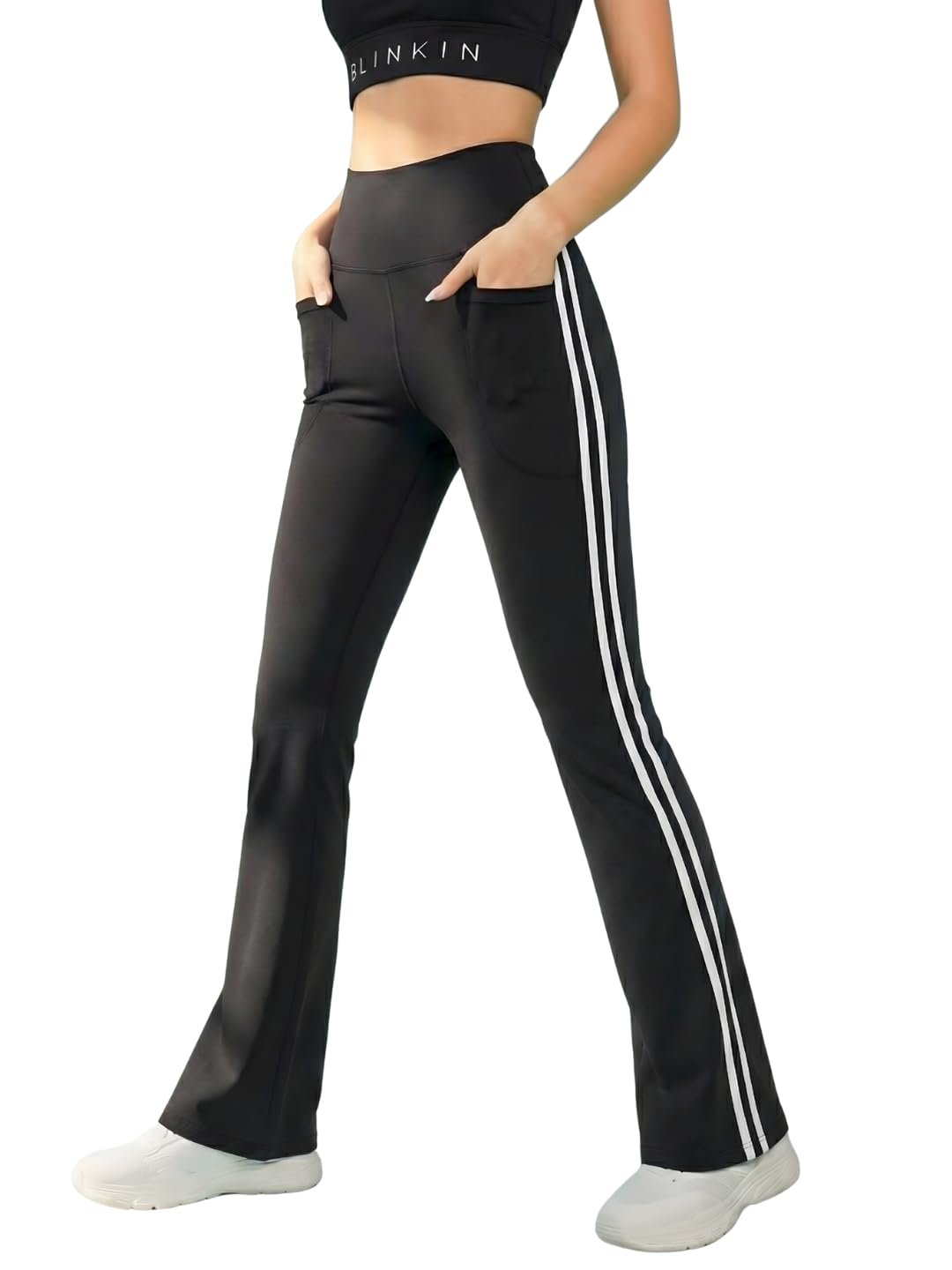 BLINKIN Flared Gym Pants for Women’s Workout – The Ultimate Yoga Pants | Workout Lowers | Gym Track Pants for Women with Side Pockets (5430)