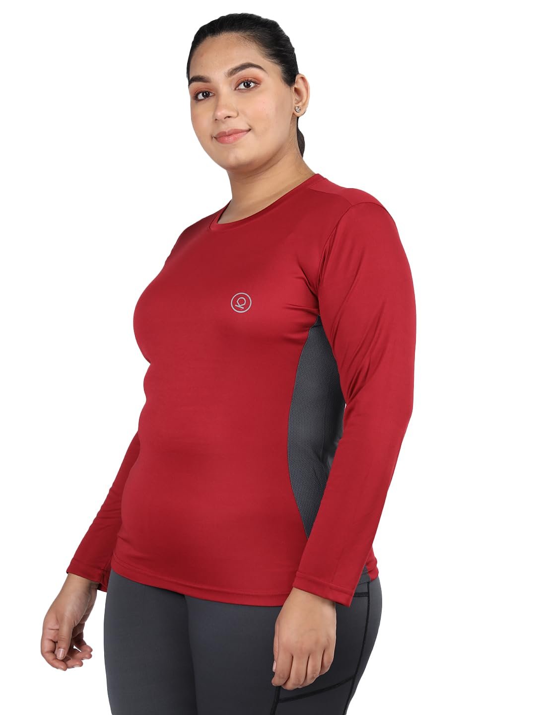CHKOKKO Women’s Plus Size Solid Quick Dry Round Neck Dry Fit Gym Sports Regular Fit T-Shirt with Breathable Side Mesh Panels for Workout and Fitness