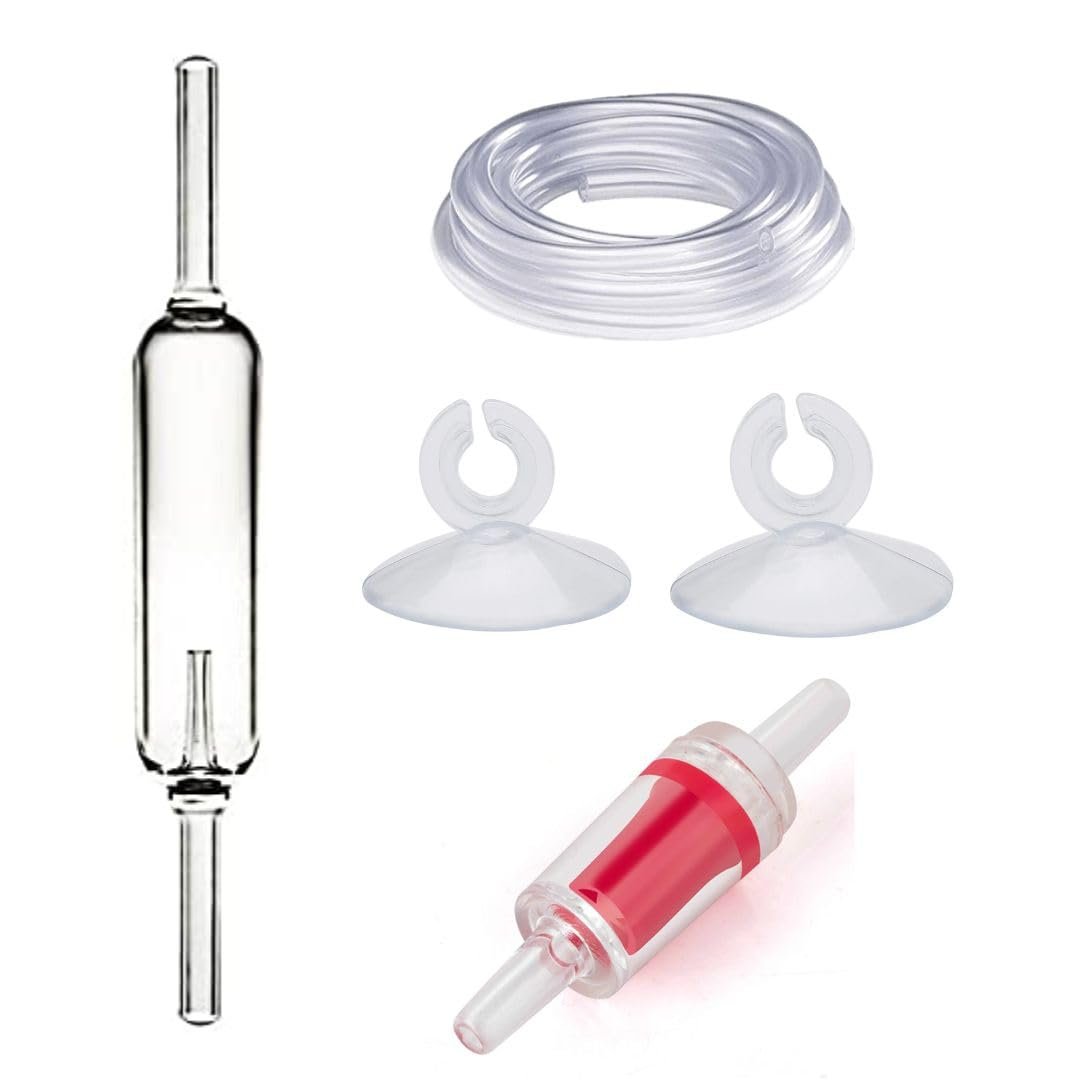 VAYINATO PetzLifeworld Planted Aquarium Glass Co2 Bubble Counter with Free Check Valve and 2 Meter Transparent Co2 Tube and 2 Sucker for Holding The Tubes