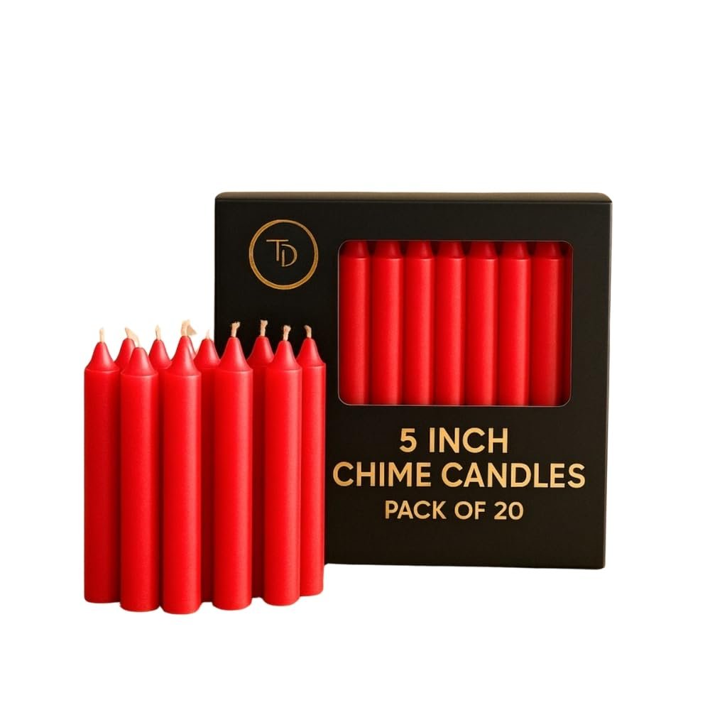True Decor Wax 5″ Red Pack Of 20 Chime/Spell/Mombati Unscented Candles || Red Candles For Stamina Good Luck Willpower And Courage || Burn Time 4 Hrs