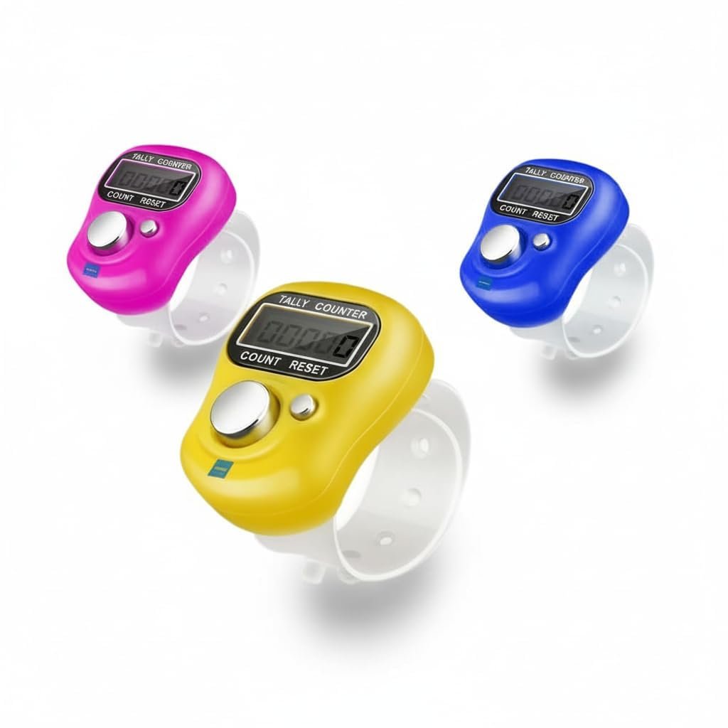HetShree Naam Jap Counter Pack of 3 | Counter for Chanting Mantra | LCD Finger Ring Clicker | Electronic Jap Mala Counter for Meditation, Prayer & Umpire Use (Multicolor)