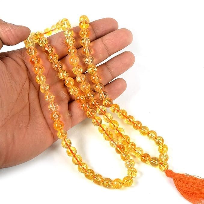Natural Citrine Mala AAA Quality 8 mm Stone 108+1 Beads for Meditation, Pooja, Chanting, Wearing