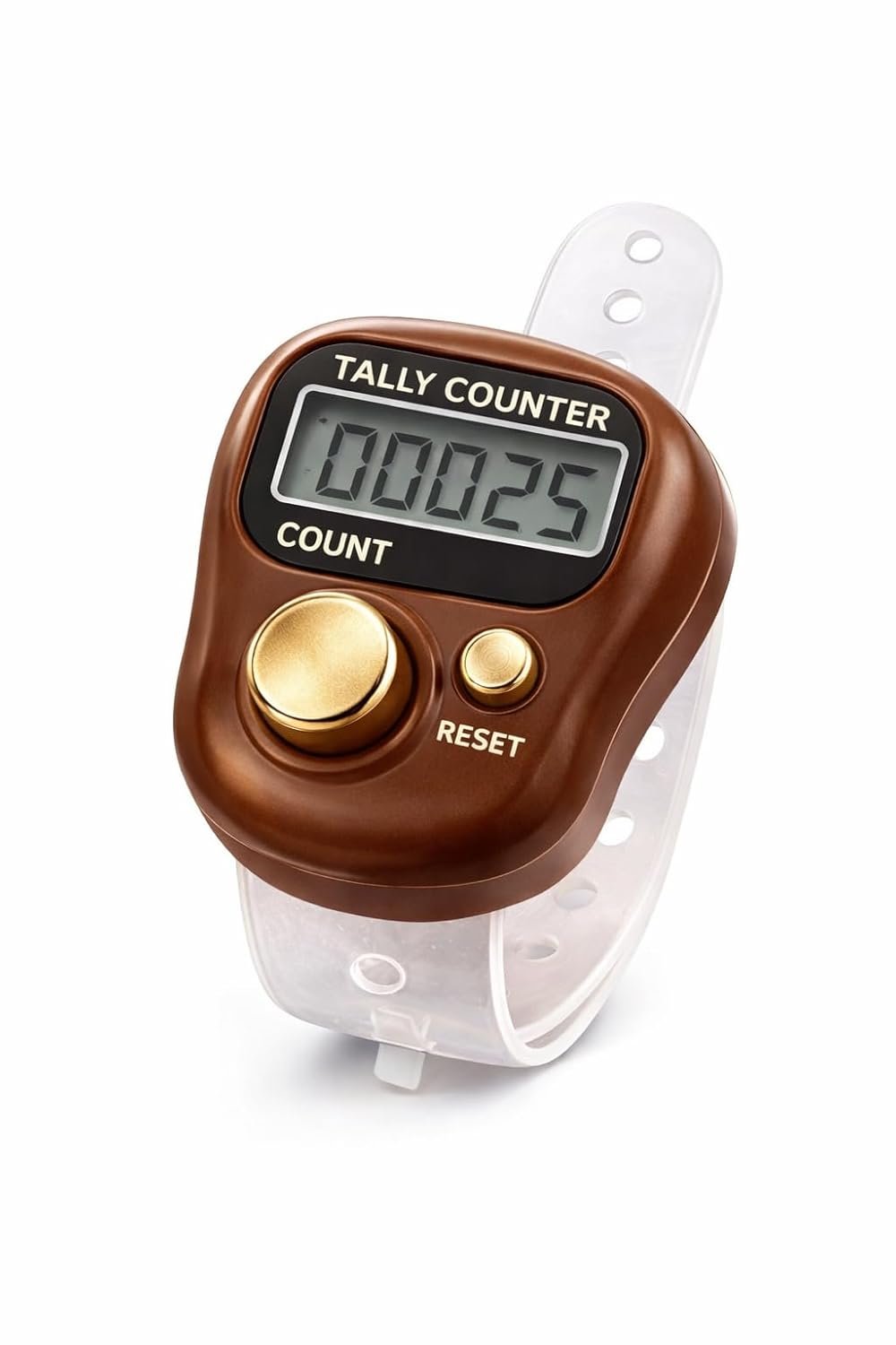 Digital Tally Counter, Brown, 0-99999 Count Range, Multiuse Finger Counter – Hand Jaap Counter, Chanting & Mantra Jap Counting Machine, Mini Mala Electronic Tally Counter Ring – Pack of 1