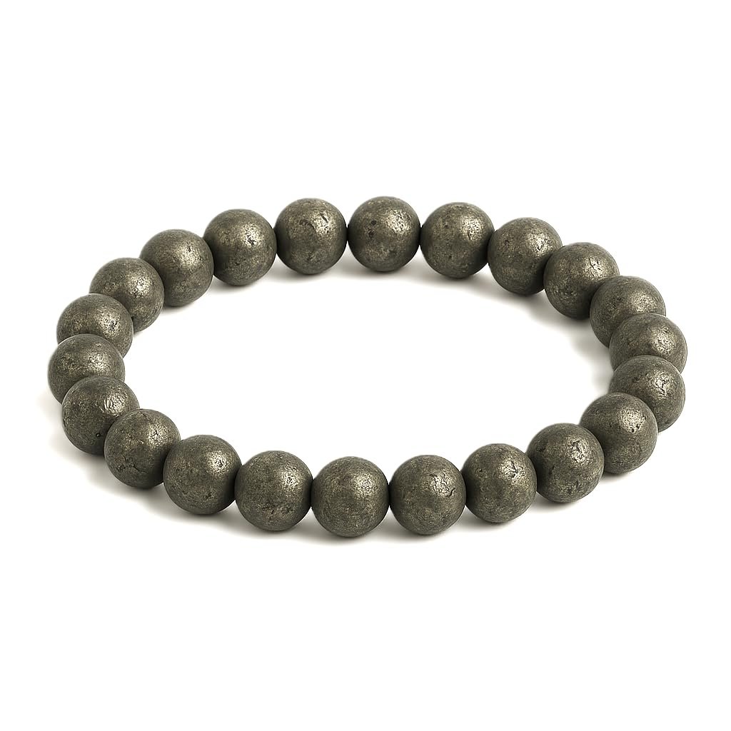 GemAura Collection – Natural Pyrite Stone Bracelet for Men & Women | 8mm Original Pyrite Beads | Money Magnet Crystal Bracelet | Wealth, Confidence & Protection Stone | Stretchable Handmade