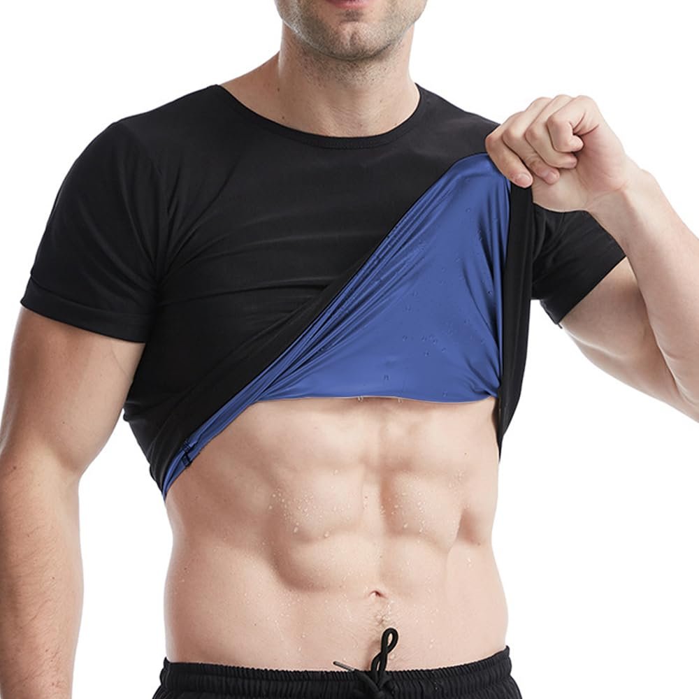 Sauna Shirt for Men,Short Sleeve Sweat Suit for Men,Mens Sweat Compression T-Shirt Top for Gym Exercise
