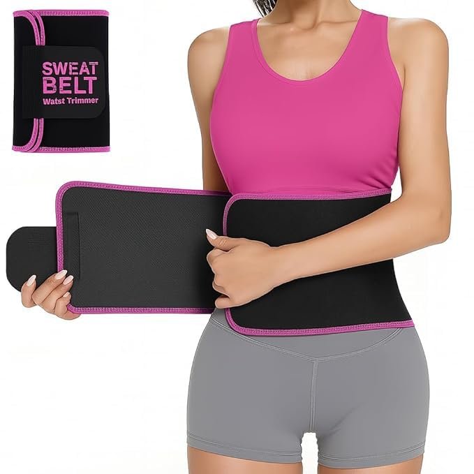 Stomach Sweat Belt for Women and Men Non-Tearable, Sauna Belt Waist Trainer, Back Support & Posture Correction Belt for Gym, Workout & Fitness Training Pink