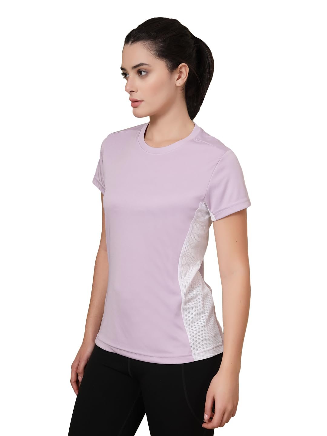 CHKOKKO Women’s Polyester Dry Fit Solid Quick Dry Sports Half Sleeve Regular Fit Active Wear Gym Tshirt Round Crew Neck Breathable Side Mesh Panels for Running Workout and Fitness