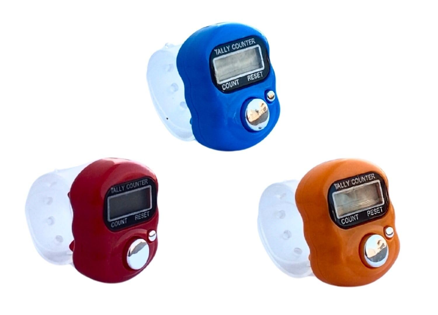 BKDT Marketing Finger Tally Counter Clicker Ring Electronic Digital Counting Machine for Cricket Umpire, Counter for Chanting Mantra/Jaap – 3Pc – Multicolor – Birthday/Return Gift