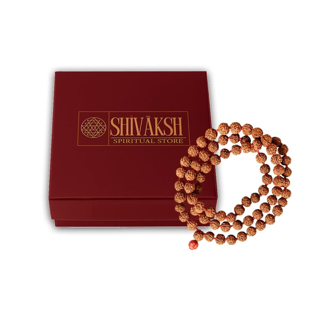 Shivaksh® Natural Unpolished 5 Mukhi Rudraksha Mala | 109 Beads Original Nepali Rudraksha for Jap, Meditation & Daily Spiritual Use | Lab Certified & Energized