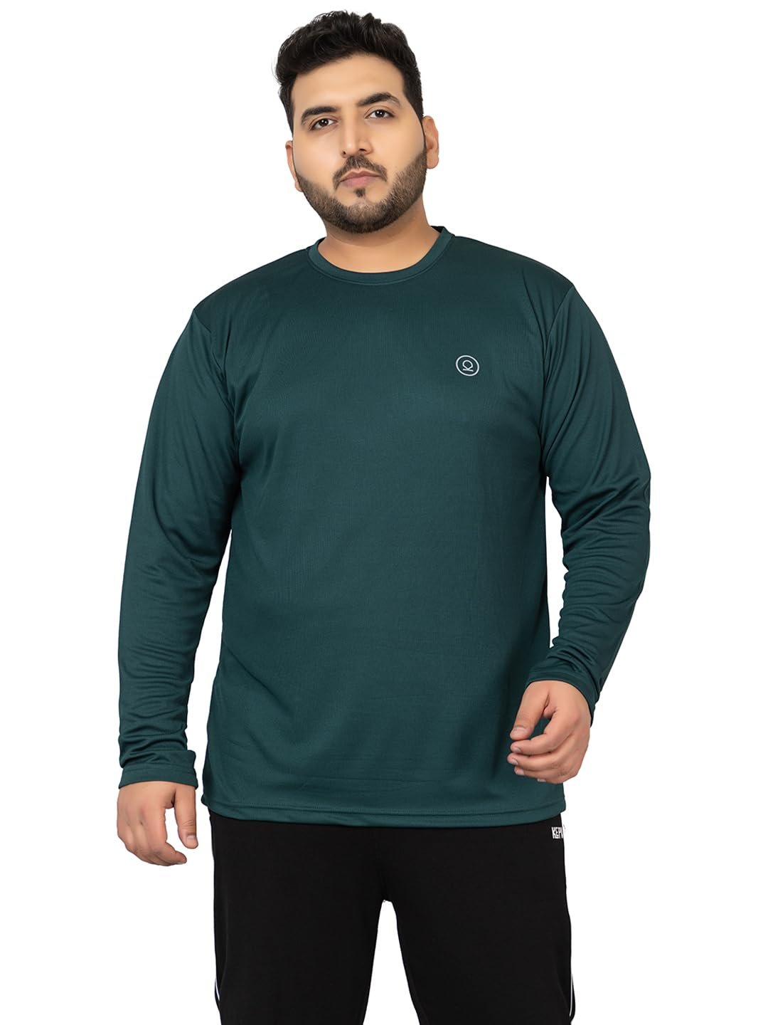 CHKOKKO Men’s Solid Plus Size Quick Dry Full Sleeve Regular Fit Round Crew Neck Active Sportswear Gym T-Shirt for Workout Training Running and Fitness Activities