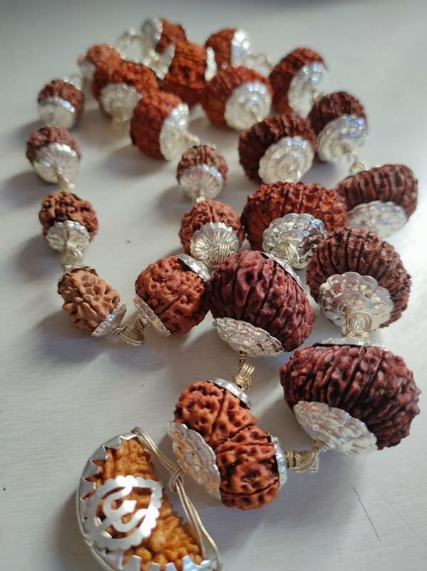 1 to 14 Mukhi Rudraksha Mala with Gauri Shankar & Ganesh Rudrakshaa सर्व सिद्धा माला एक से चौदह मुखी की Ek Se Chaudah Mukh Ki Malaa for Puja