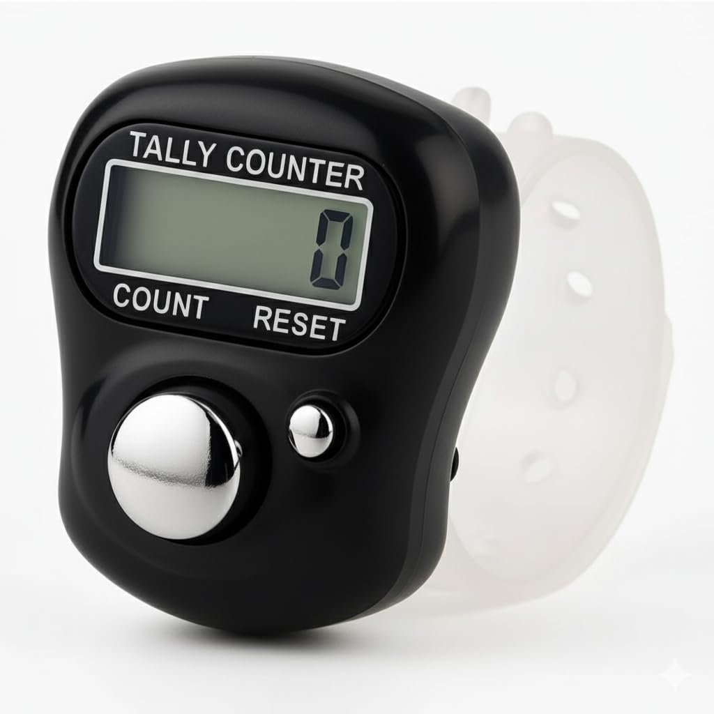 Mini Hand Tally Counter Finger Ring Digital Electronic Head Count,Japa Counter Counting Machine for Mantra Jap and Cricket Umpire and Various Counting Purpose Small(Pack of 1) (Black)