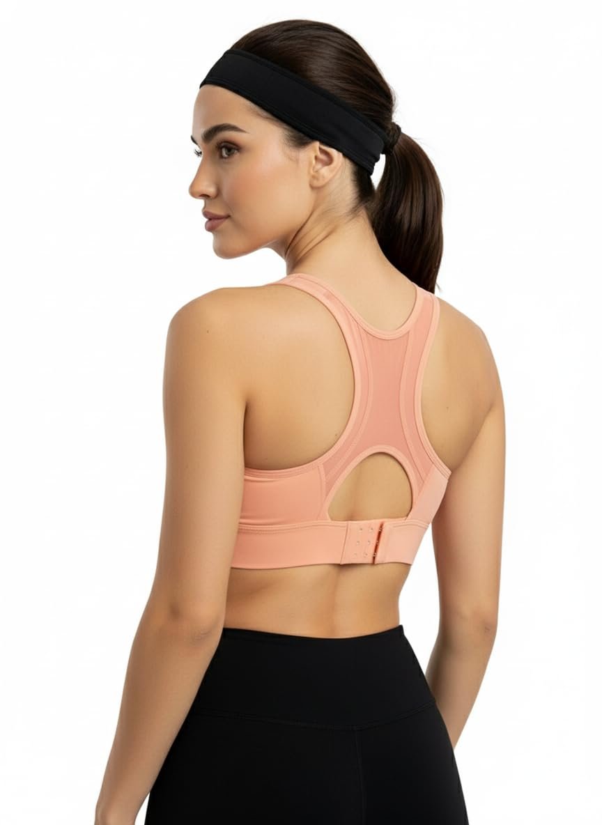 Shoppy Villa Women’s Padded Sports Bra with Mesh Racerback | 4-Way Stretch, Moisture-Wicking, Removable Pads, Adjustable Hook Closure for Gym, Yoga & Workout