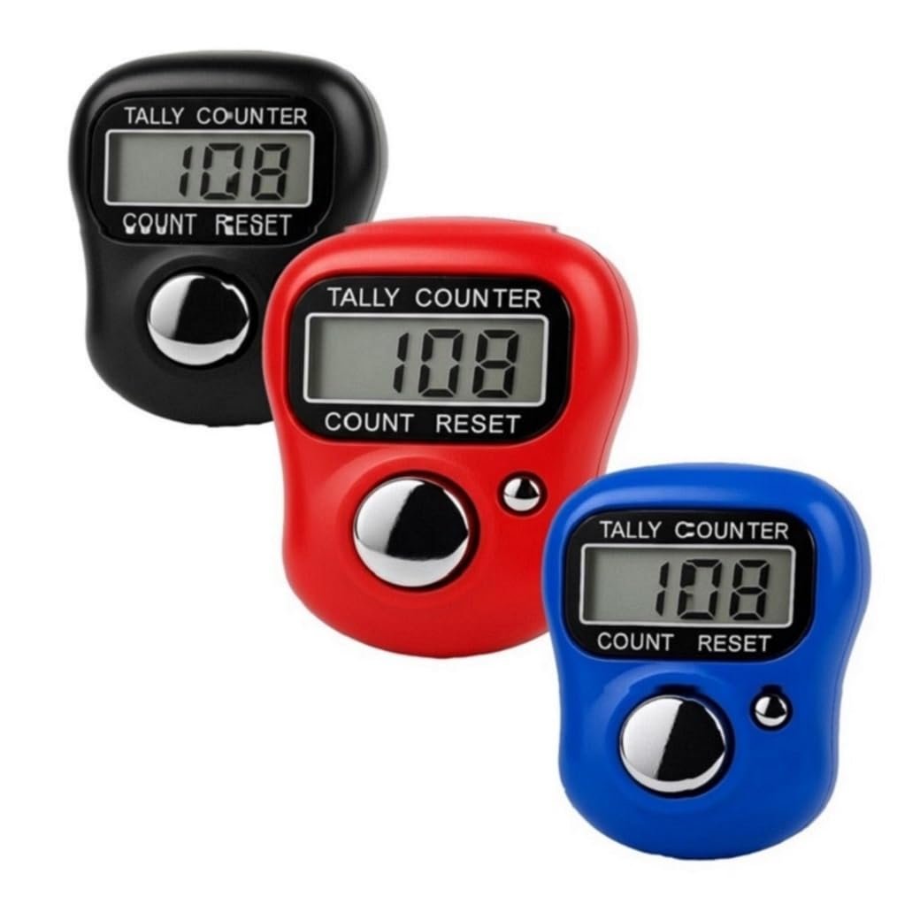 Multicolor [ Pack of 3 ] Chanting Count Machine | Lightweight & Portable, Tally Counter Finger Ring | Quick Reset Option, Naam Jap Counters | Digital Display, Counter for Chanting Mantra
