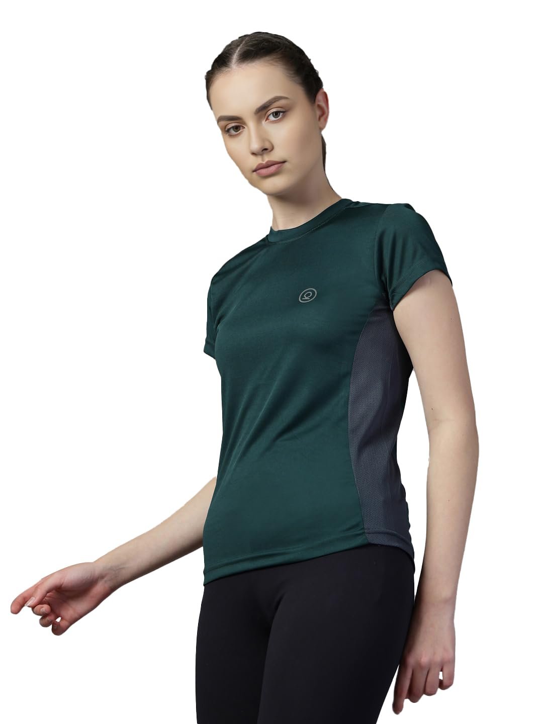 CHKOKKO Women’s Polyester Dry Fit Solid Quick Dry Sports Half Sleeve Regular Fit Active Wear Gym Tshirt Round Crew Neck Breathable Side Mesh Panels for Running Workout and Fitness
