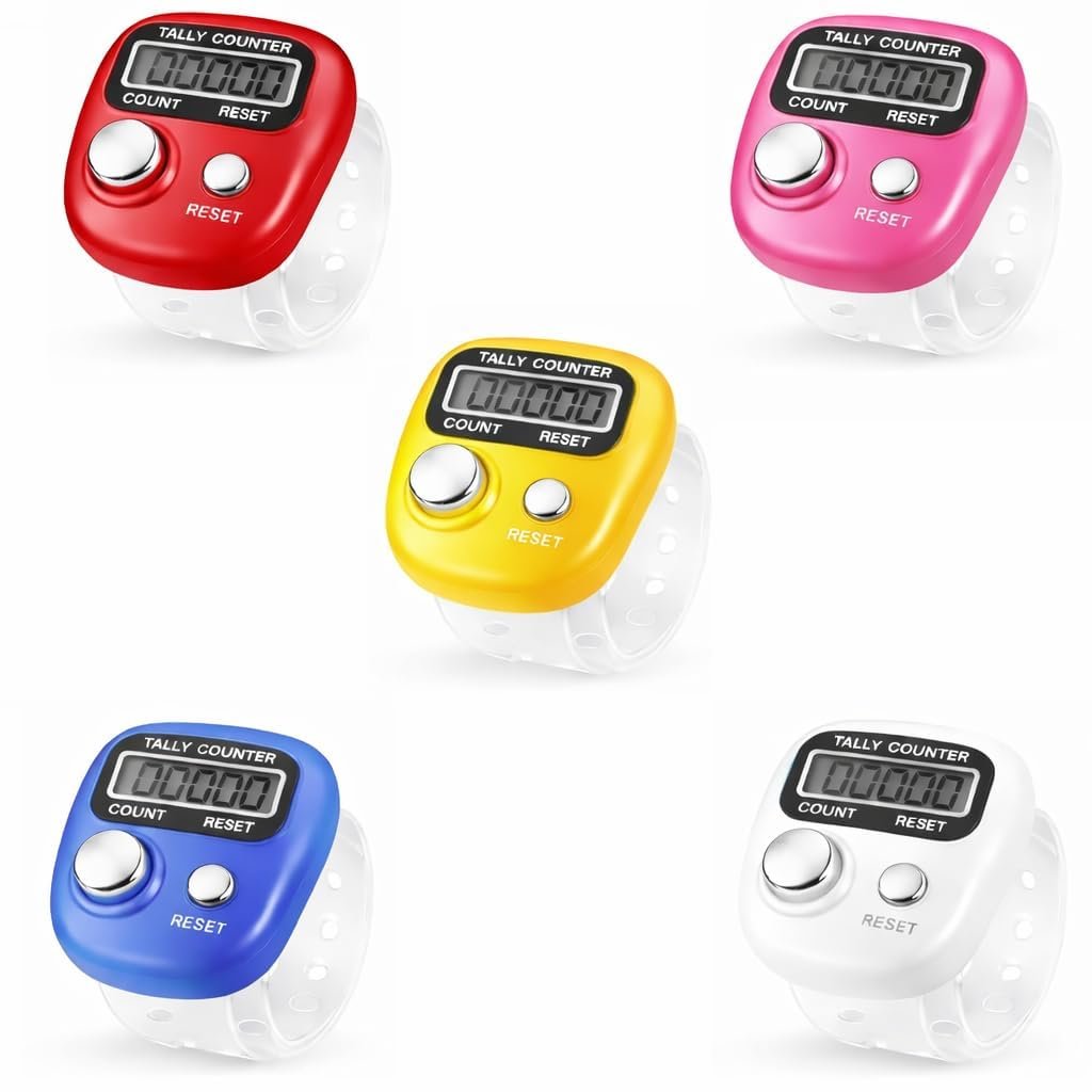 K Gor Mini Hand Tally Counter-Finger Ring Digital Head Count, Japa Counting Machine for Mantra Jap and Cricket Umpire, and Various Counting Purpose Small Multicolor (Pack of 5)