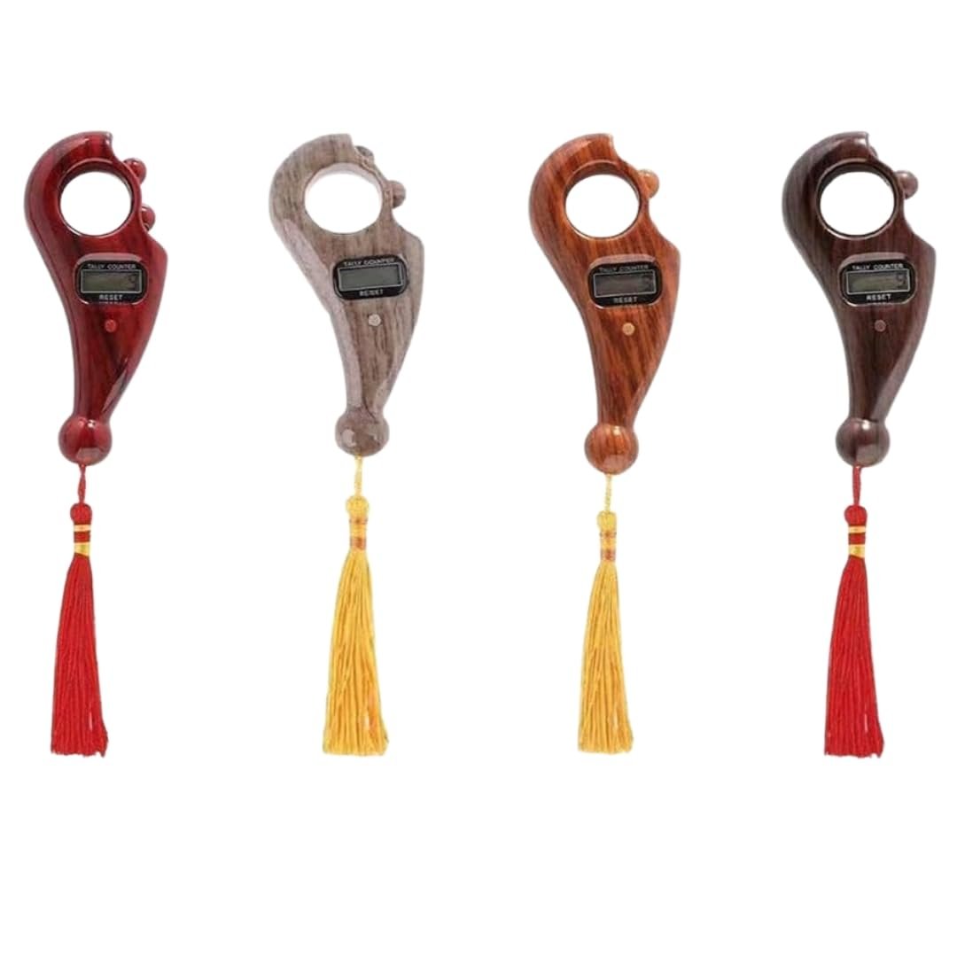 Electronic Finger Tally Counter Bundle – Digital Screen Counters + Wooden Prayer Counters for Meditation, Exercise, Knitting, Step Tracking (Digital Japmala Pack 1, Medium)