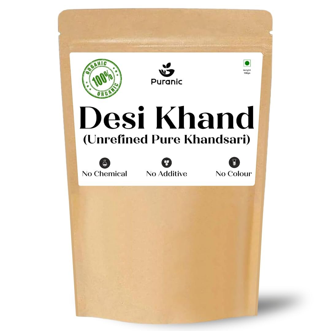 Puranic Desi Khand Organic (Khandsari) 900 gm (Pack of 1) | Chemical & Pesticides Free | Sugarcane Khandsari Sugar | Sulphur-free Khaand