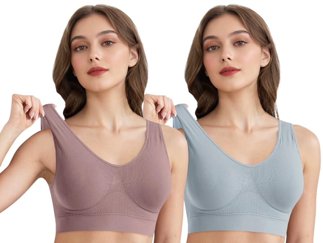 Womans Bra||Sports and Sleep Bra for Women||Non Padded Wirefree Bra|| Smooth and Soft Nylon Blend Seamless Design||Ultra Lightweight||2 Piece Combo