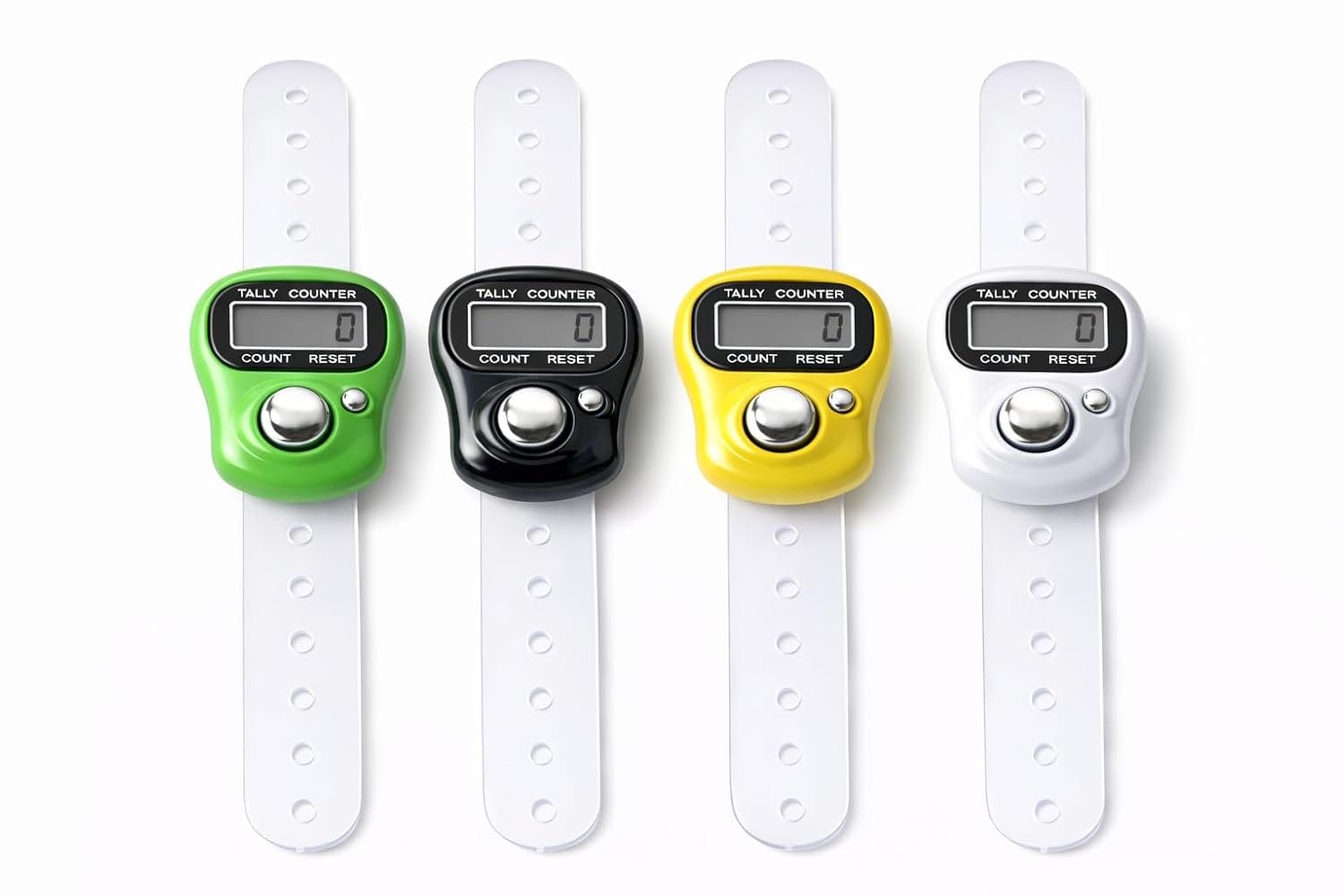 Compact Digital Finger Tally Counter with Adjustable Strap, LCD Display, One-Touch Reset, Silent Click for Naam Jap, Gym Reps & Counting Tasks (Pack of 4)