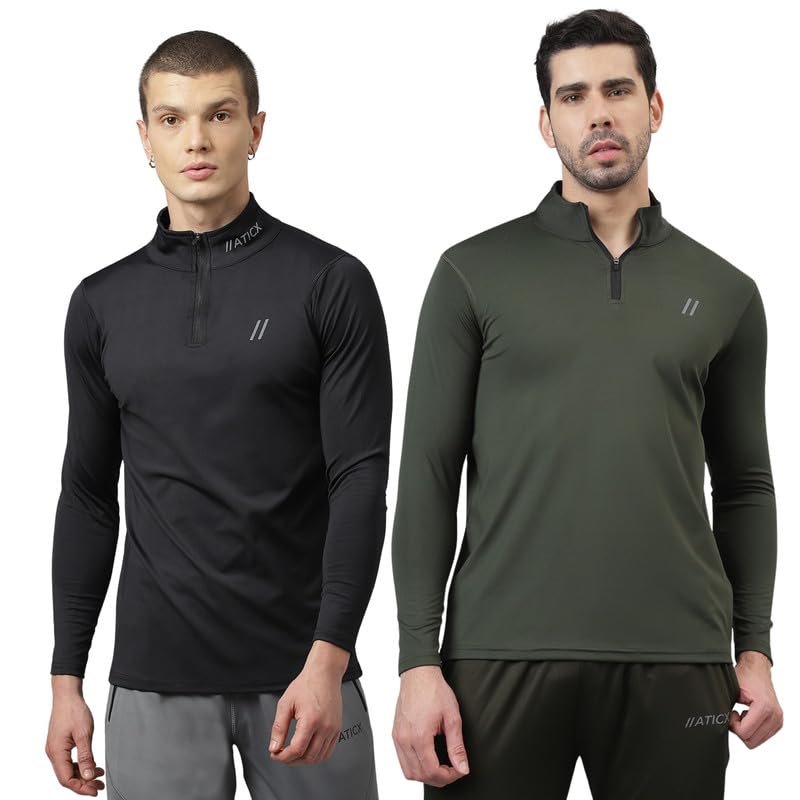 ATICX Polyester Full Sleeve Compression High Turtle Neck Sports Jersey T Shirt for Men – Quick Dry Fit Gym Workout Top for Running, Swimming, Training, Cycling, Football, Badminton