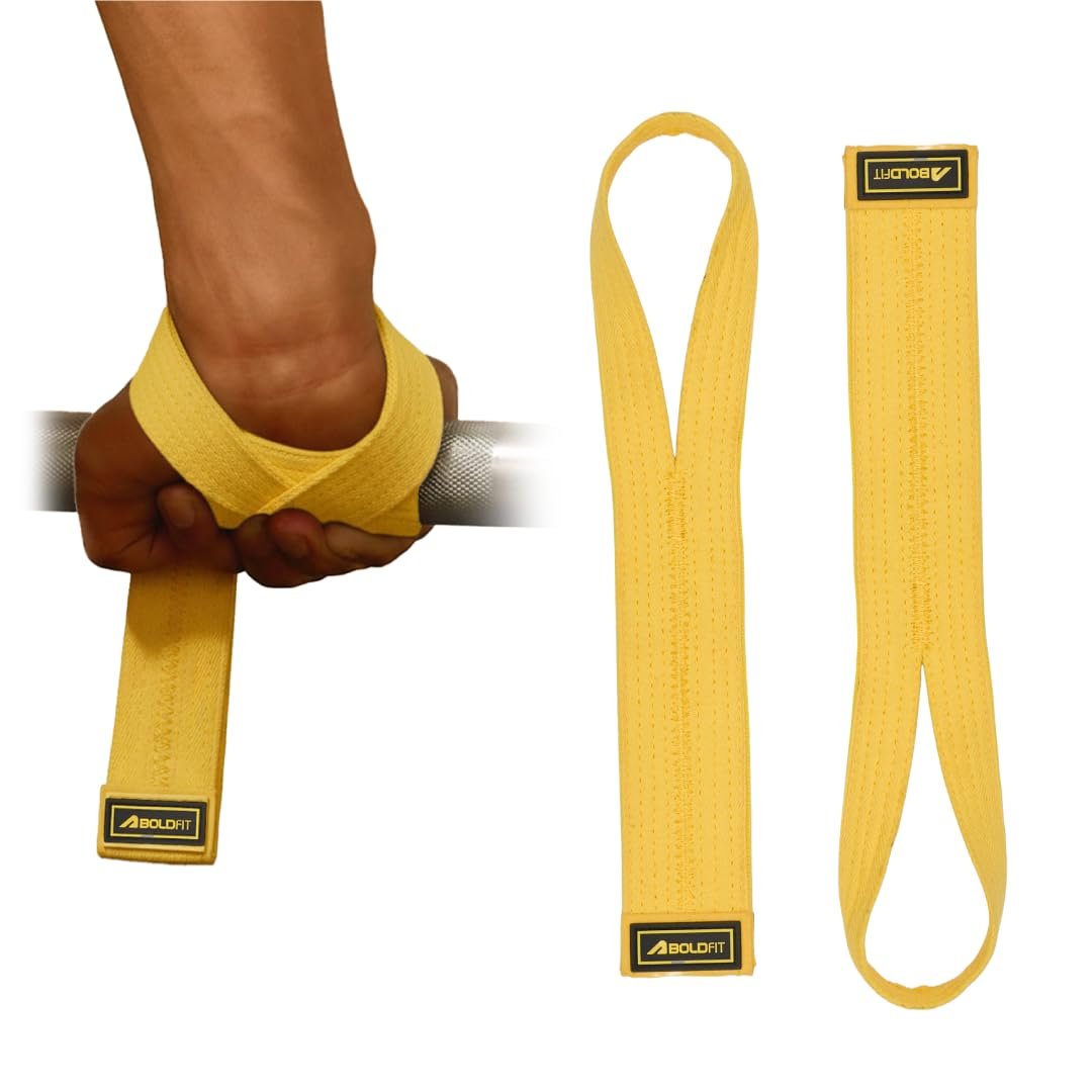 Boldfit Weight Lifting Straps Loop Wrist Supporter For Gym Accessories For Men & Women Wrist Strap For Gym Wrists Support Deadlift Strap Weightlifting Straps For Grip 1 Pair ProGrip Yellow