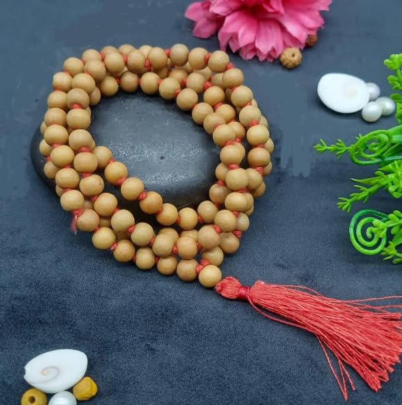 NEXG सफेद चंदन की माला White Chandan Mala Original Certified Chandan Ki Lakdi Ki Mala Safed Chandan Ki Mala AAA+++ Quality White Sandalwood Japa Mala Chandan Mala 108 Beads Jap Mala