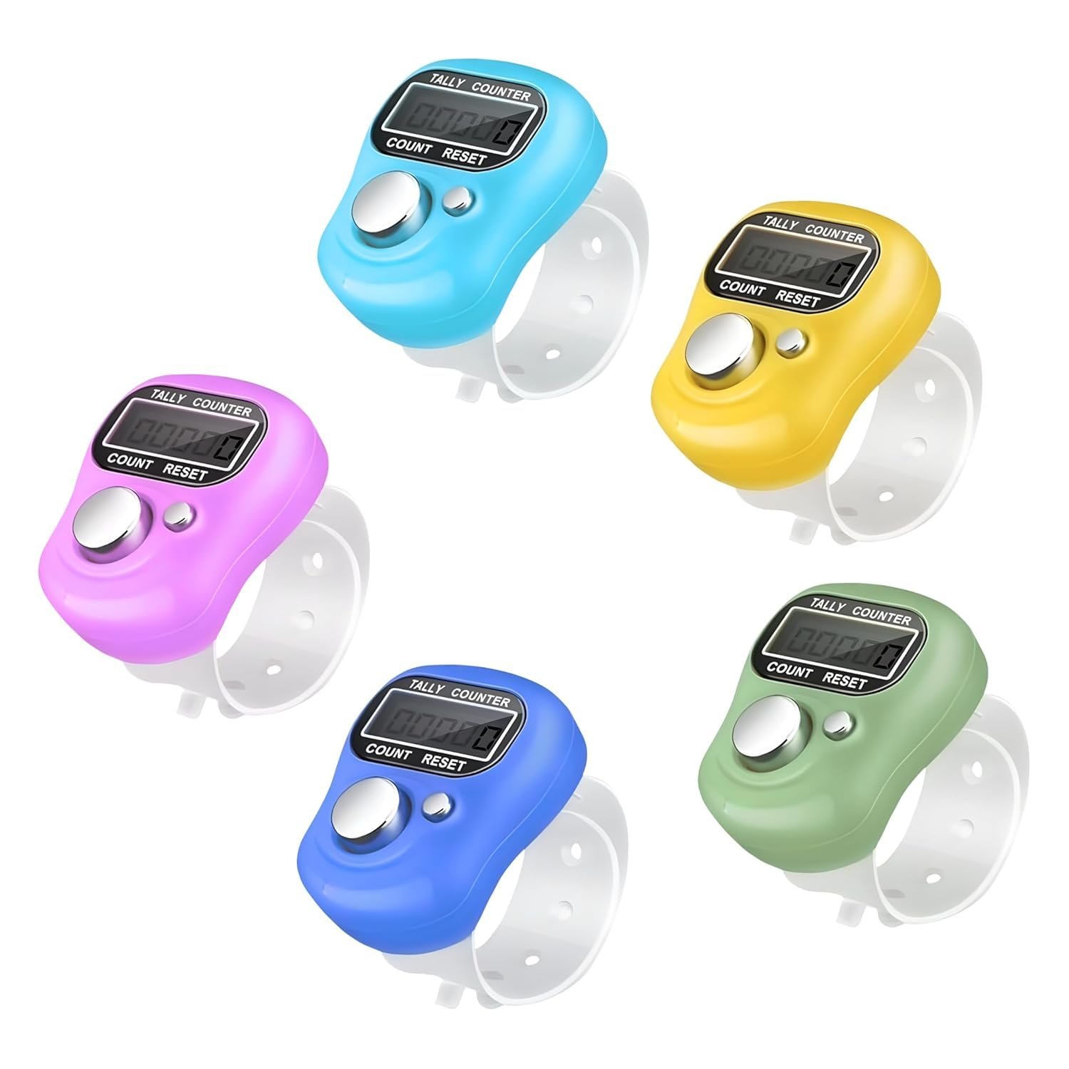 Grow Avadh Digital Jap Counter Machine (5 Digit, Multicolour) for Mantra Chanting, Naam Jap | Finger Tally Counter Ring for Mala, Jap | Digital Counting Machine for Cricket Umpire (Pack of 5)