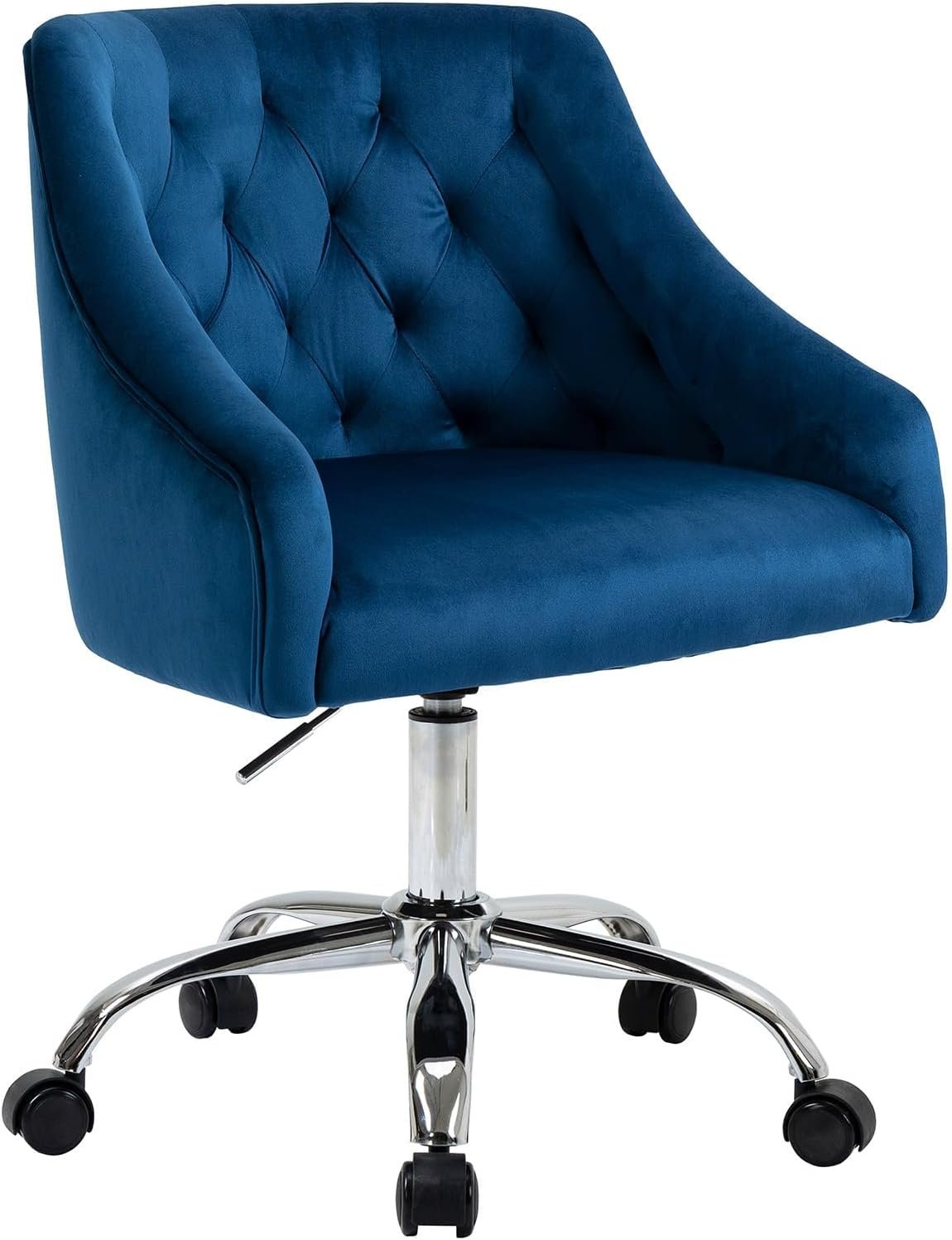 MOJAY Velvet Office Swivel Chair, Vanity Fabric Desk Pretty Fancy Gold Office Chairs for Girls, 360°Swivel Height Adjustable Reception Chair (Navyblue)