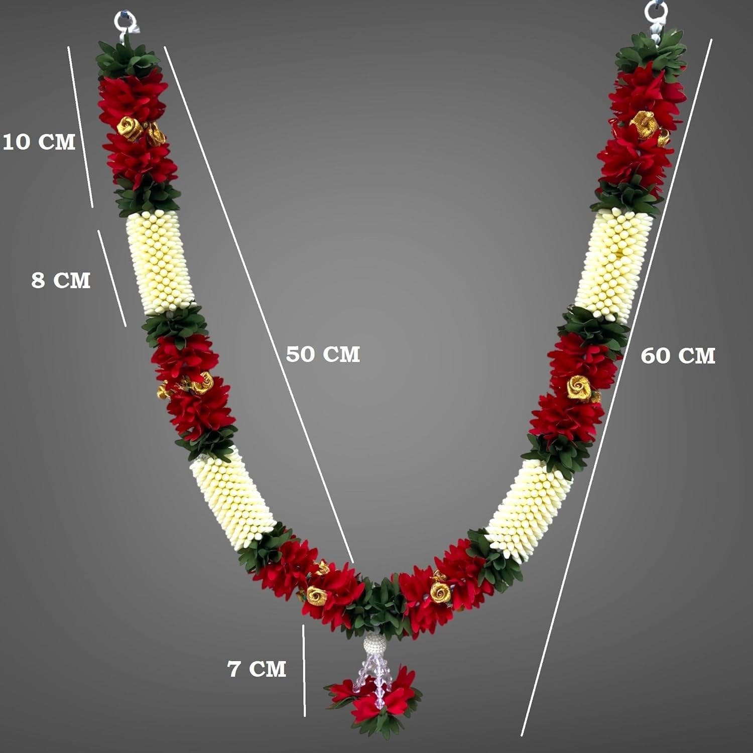 Shri Mataji Store Artificial Mala for God Photo Frame Home Decoration Multipurpose (Red and White)