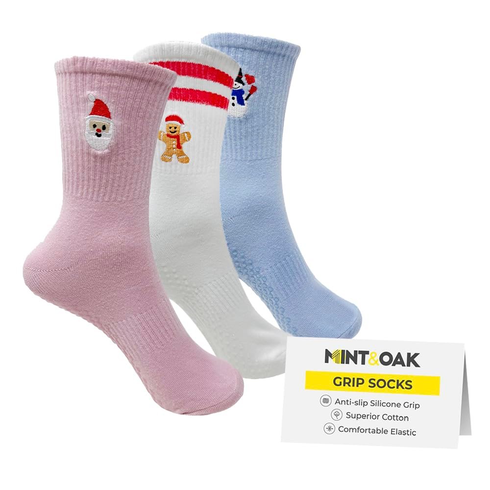 Mint & Oak Pilates Socks with Grips for Women, Ankle Length Non-Slip Yoga Socks, Cotton Ideal For Yoga, Pilates, Gym, Workout, Cute Women’s Gift