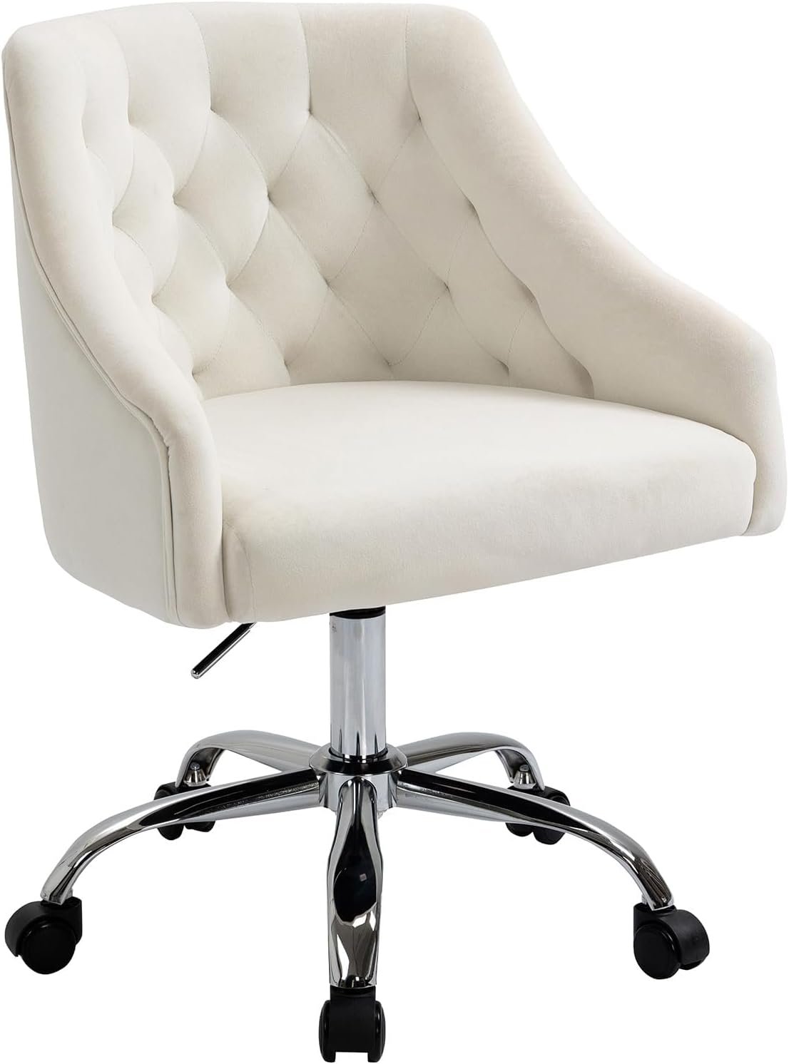 MOJAY Velvet Office Swivel Chair, Vanity Fabric Desk Pretty Fancy Gold Office Chairs for Girls, 360°Swivel Height Adjustable Reception Chair (White)