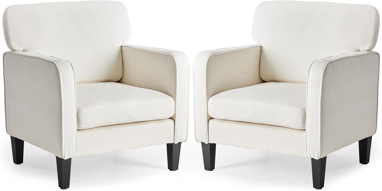 DUMOS Modern Accent Chairs for Living Room Set of 2, Corner Chairs for Adults, Reading Chair with Armrest and Backrest, Comfy Lounge Chairs for Bedroom, Waiting Room and Reception Room,Cream White