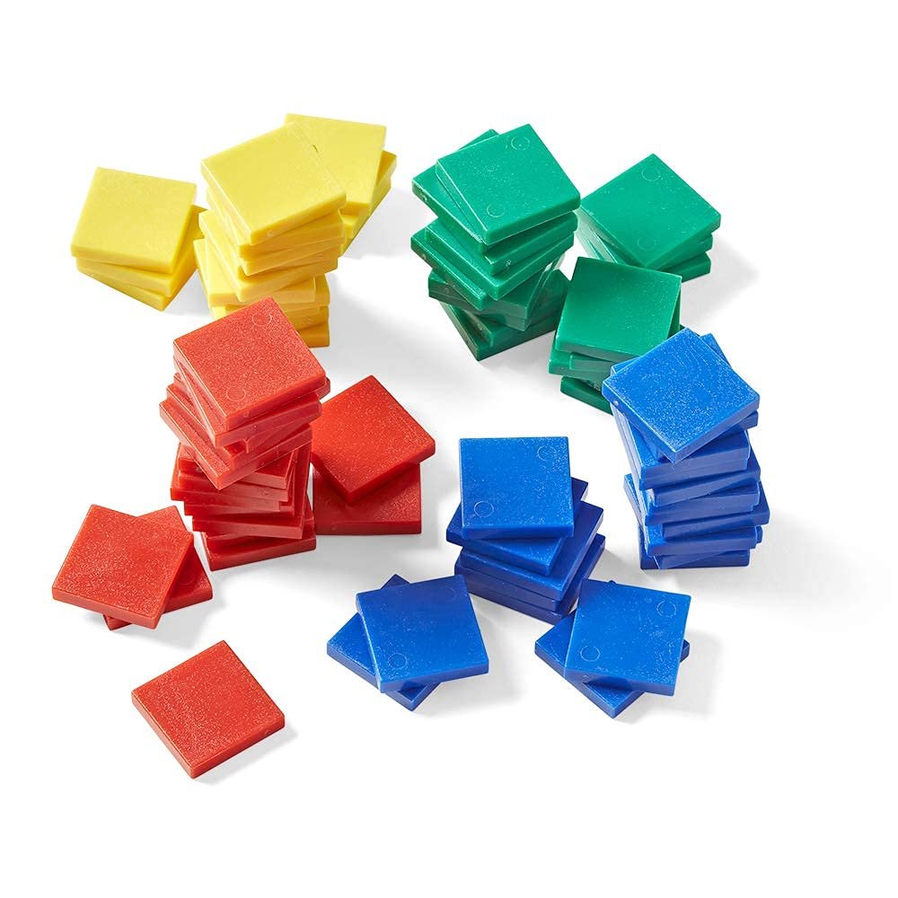 Generic Mathworld Plastic color Square Tiles Counters Chips Tokens 100 pcs Mathematics Counting Montessori Manipulatives Early Education Learning kit for Kids in preschool Multicolor
