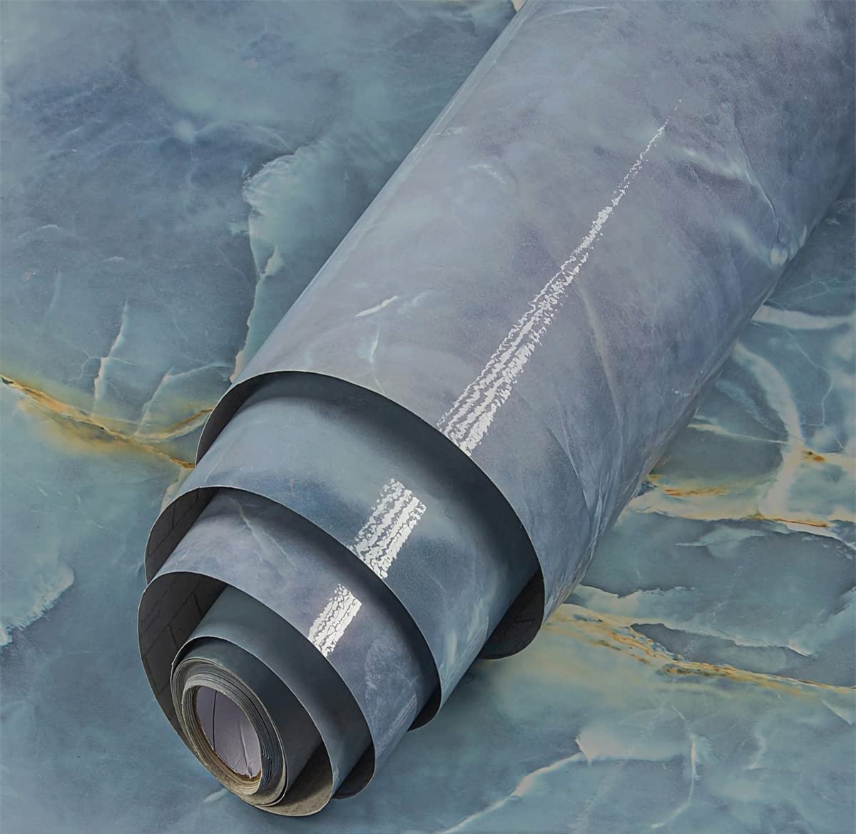 TEKCOOL Wall Stickers DIY Wallpaper Vinyl Marble Wallpaper Peel and Stick Waterproof Wallpaper for Home Kitchen Countertop Cabinet Furniture Oil Proof Kitchen Stickers(Blue-3 pc)